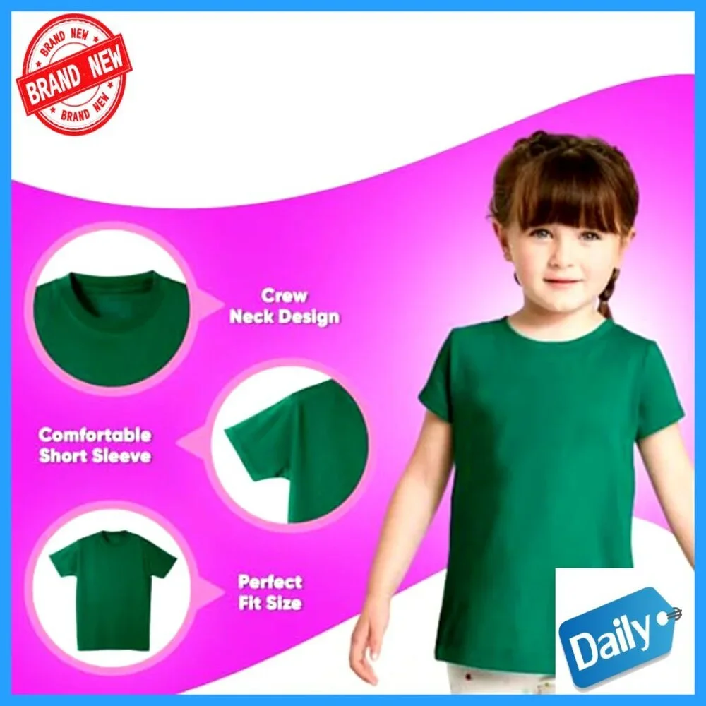 8-Pack Girls' Polycotton Short Sleeve Crew Neck T-Shirts, Soft Regular Fit